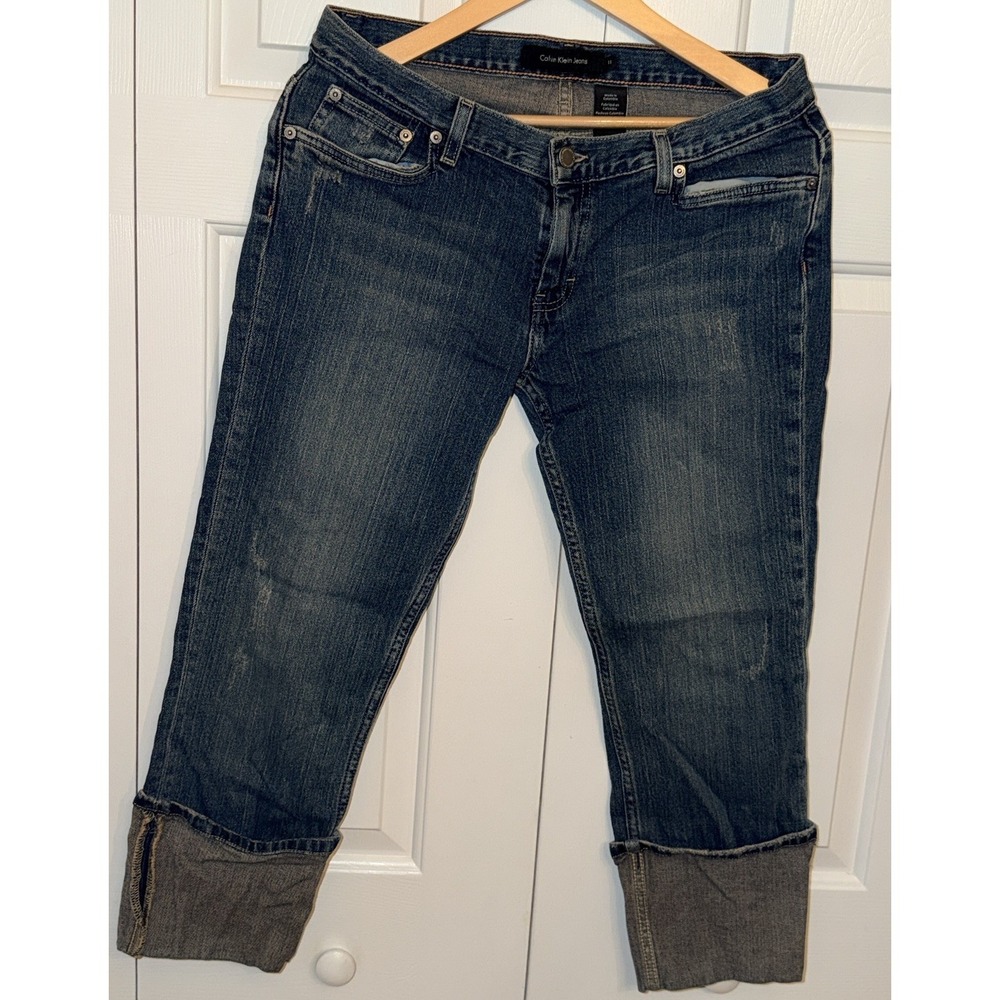 Y2K Calvin Klein Capri Jeans With Cuff Juniors 11 Dark Blue RN36009 CA00213‎